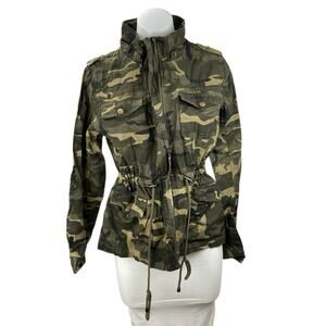 Shinestar Women's Green Camo Army Military Full Zip Anorak Utility Jacket Size M